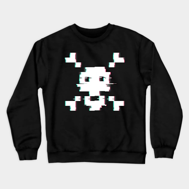 Pixel Skull Distort Crewneck Sweatshirt by ControllerGeek